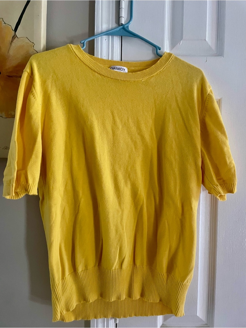 Yellow Short-Sleeve Crewneck Sweater